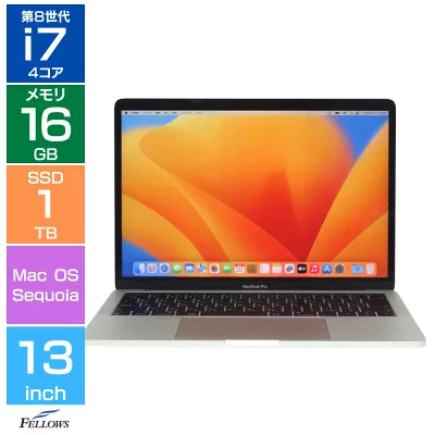中古 Cランク Apple MacBook Pro  第10世代 Core i7 2.7GHz 13インチ 2018 A1989 シルバー 16GBメモリ 1TB SSD Thunderbolt3 B5 日本語キーボード 大容量SSD
