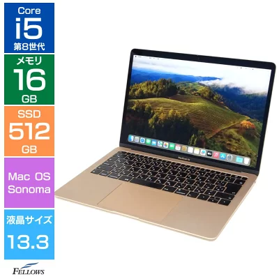 中古 B品 Apple MacBook Air 13インチ A1932 ゴールド Core i5 1.6GHz 16GBメモリ 512GB PCIe SSD Touch ID B5 訳あり 軽いパソコン マックブック